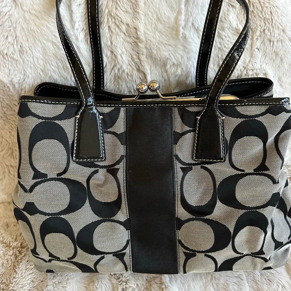 Coach Black and Gray Signature Tote - Picture 2 of 8